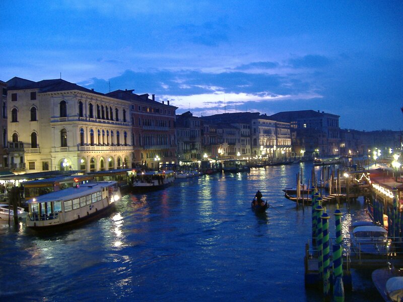 Gondola on Canal — Blue, Serene, Night