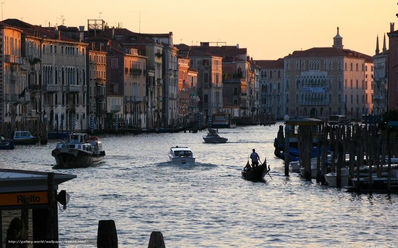 Gondola on Canal — Blue, Serene, Sunset