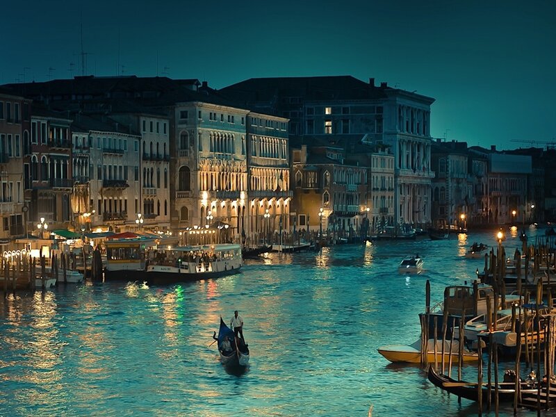 Gondola on Canal — Blue, Serene