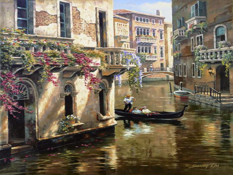 Gondola on Canal — Brown, Serene, Afternoon, Painting