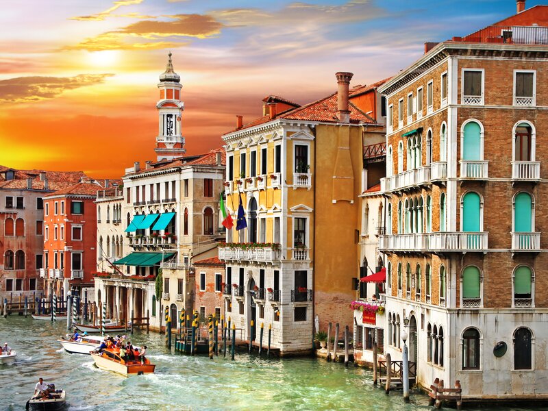 Gondola on Canal — Orange, Dramatic