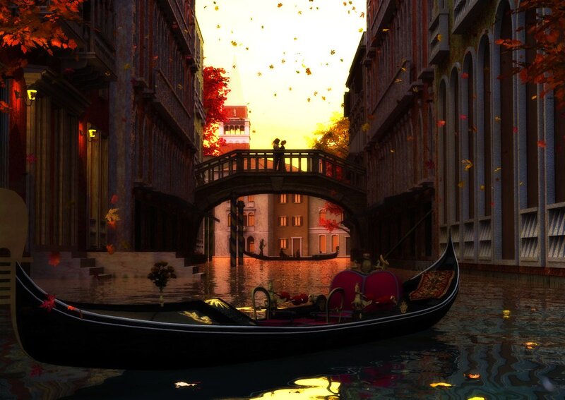 Gondola on Canal — Orange, Serene, Autumn