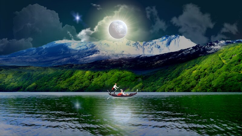 Gondola on Lake — Green