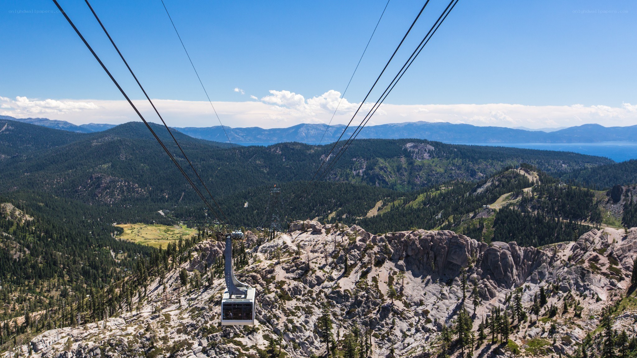 Gondola over mountain landscape