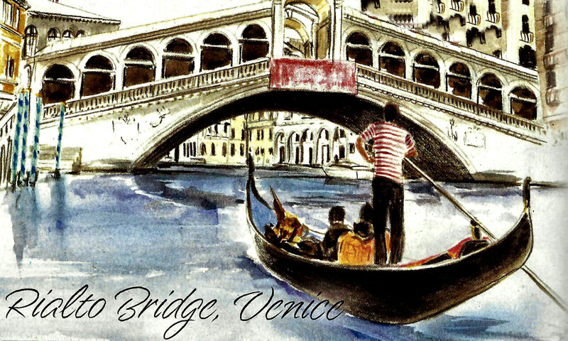 Gondola under Bridge — Blue, Serene