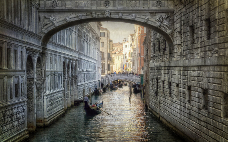 Gondola under Stone Bridge
