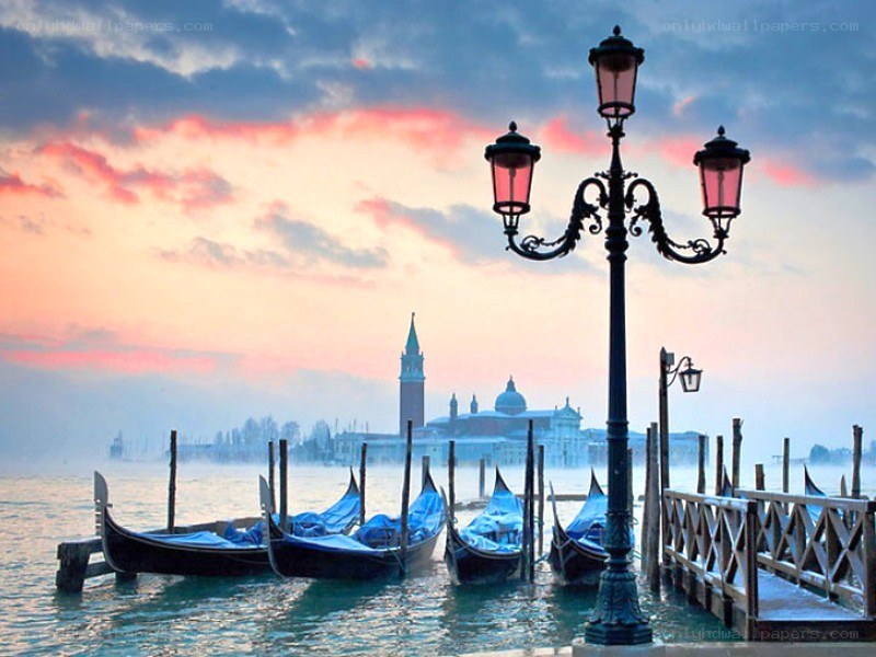 Gondolas at dawn in Venice