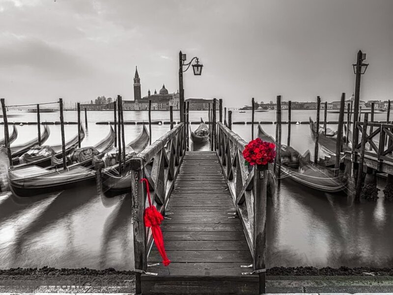 Gondolas at Dock — Black, Serene