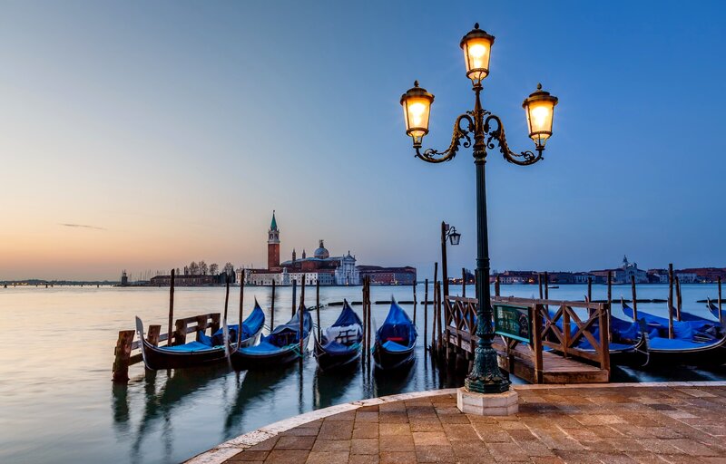 Gondolas at Dusk — Blue, Serene