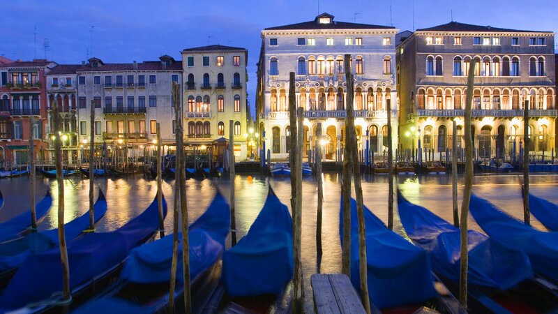 Gondolas at dusk in Venice