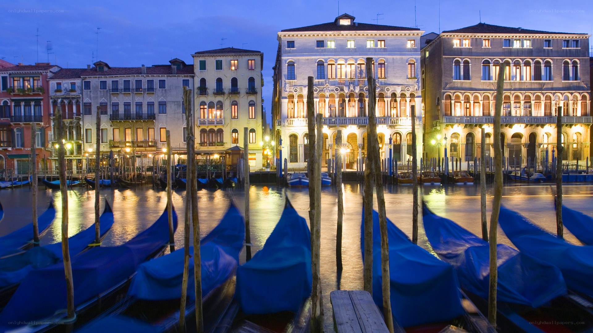 Gondolas at dusk in Venice