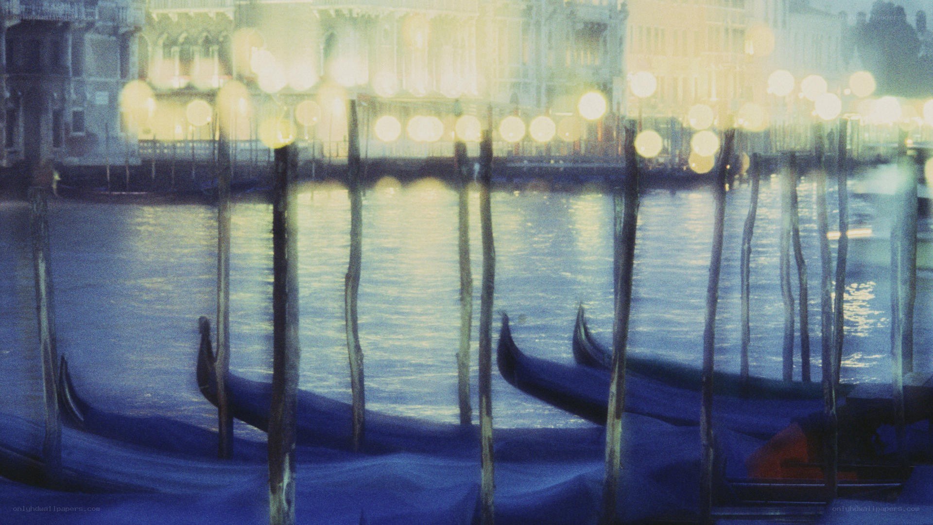 Gondolas at dusk in Venice