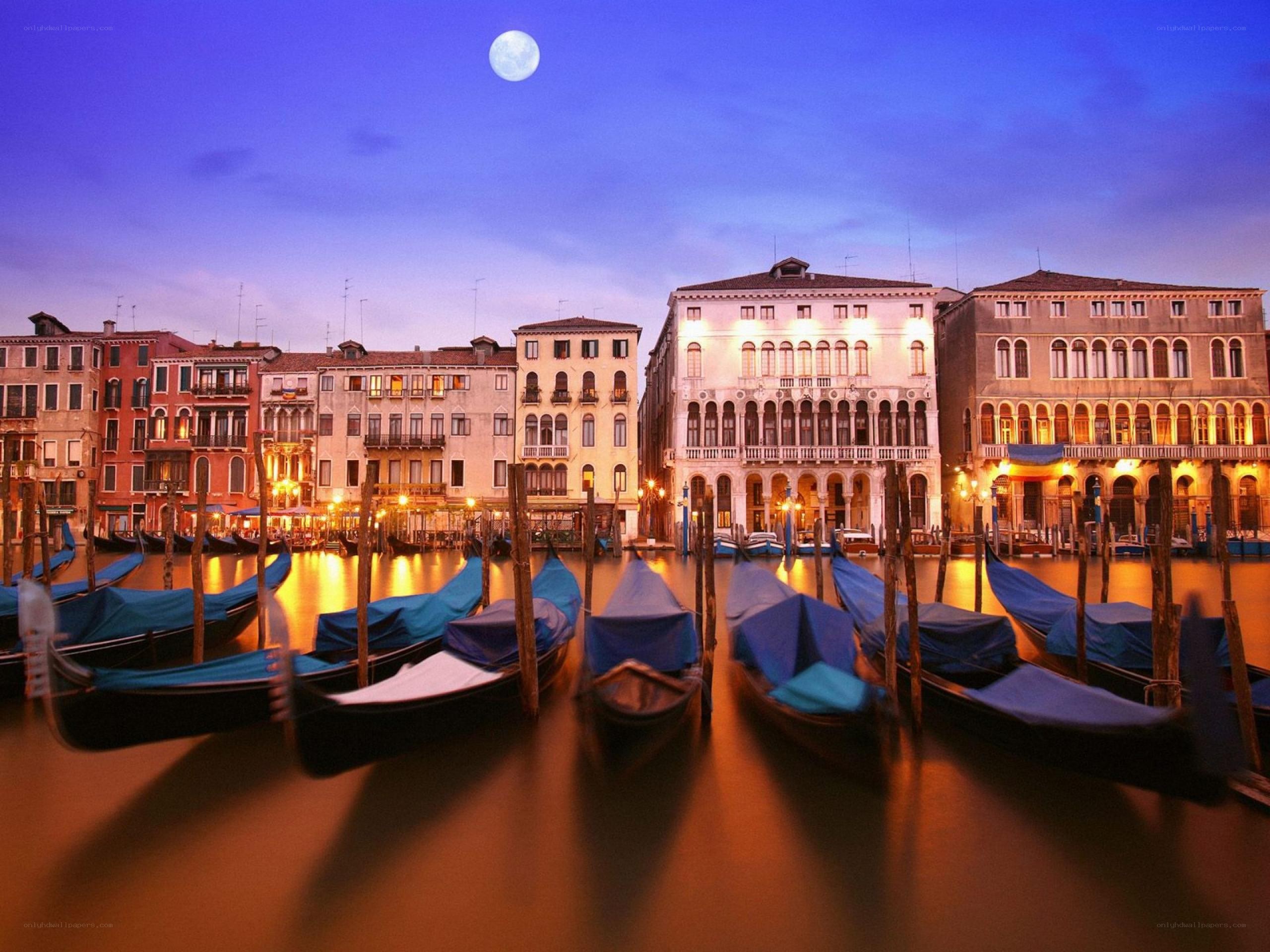 Gondolas at dusk in Venice