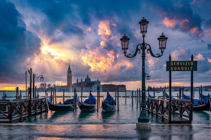 Gondolas at Sunset — Blue, Dramatic