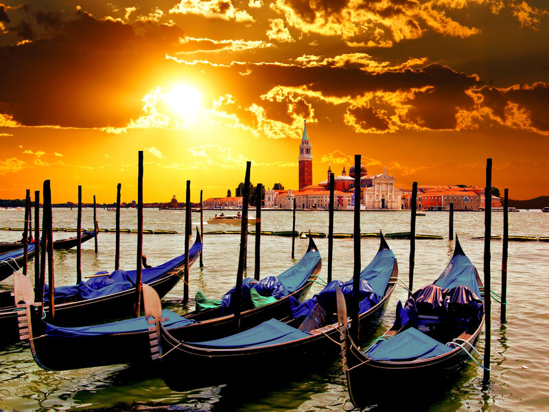 Gondolas at Sunset — Orange, Dramatic