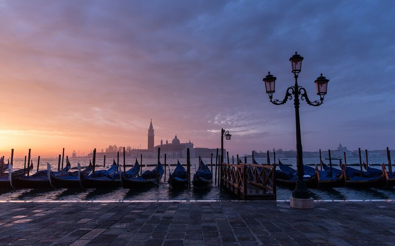 Gondolas at Sunset — Purple, Serene