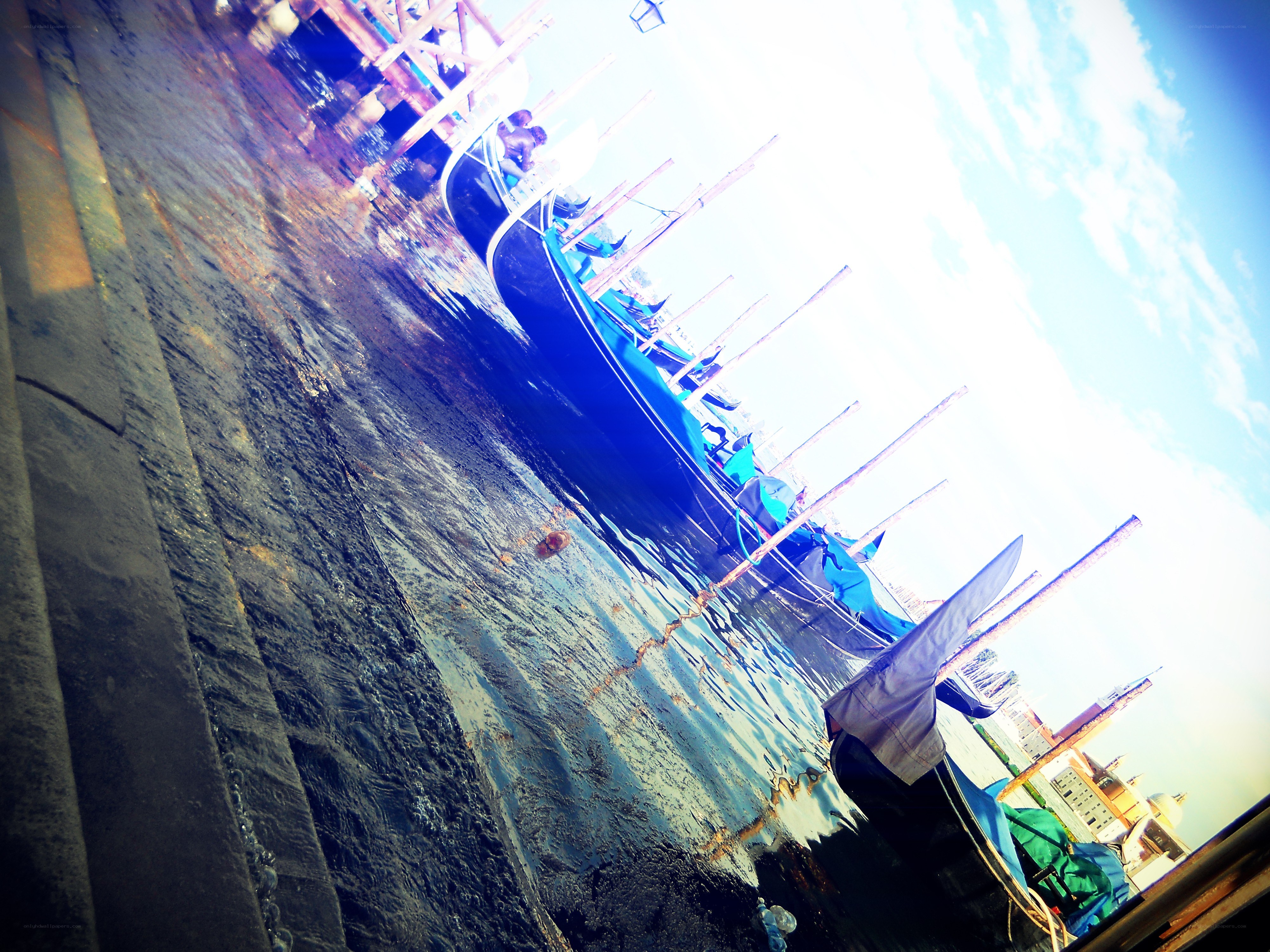 Gondolas docked in Venice