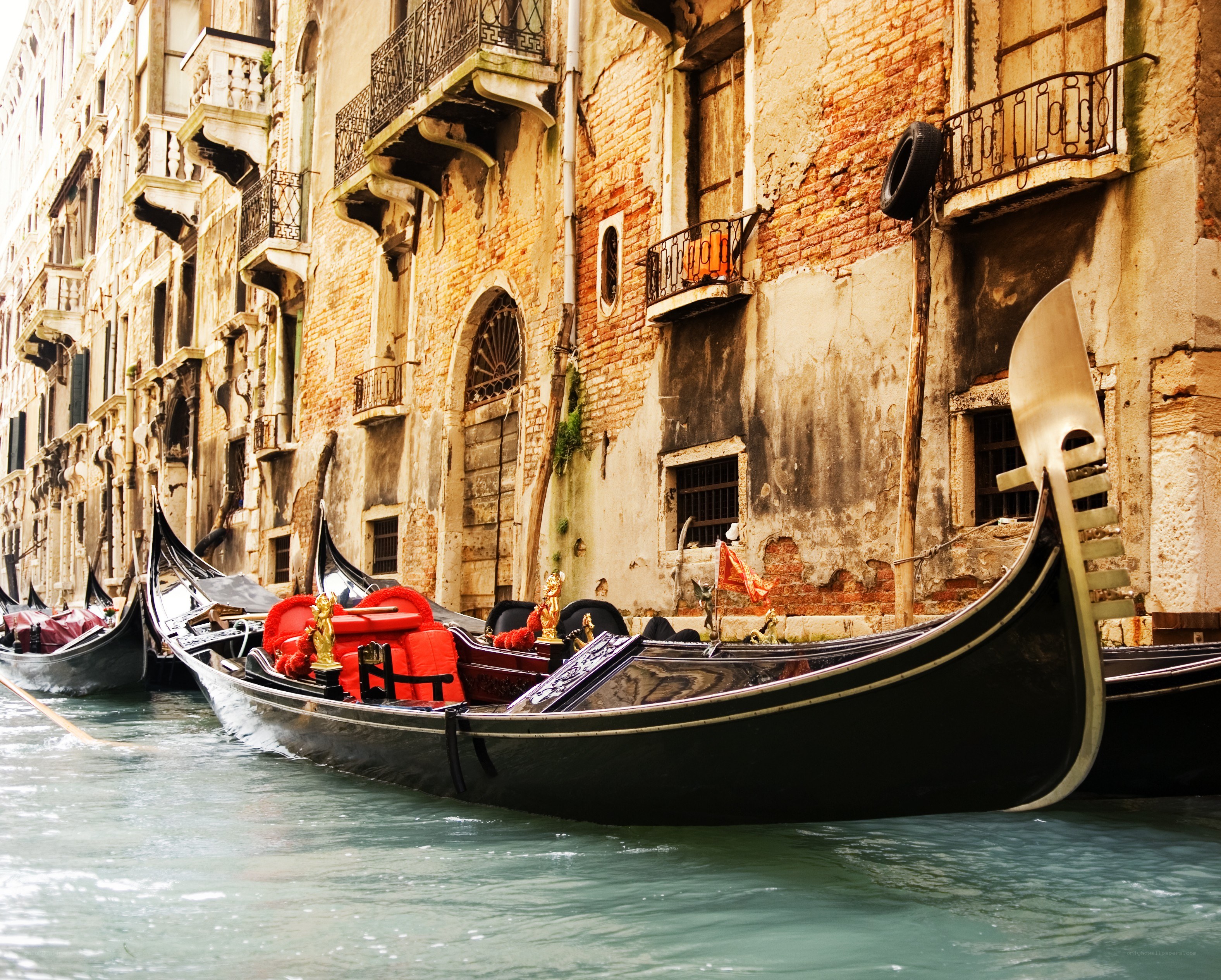 Gondolas docked in Venice