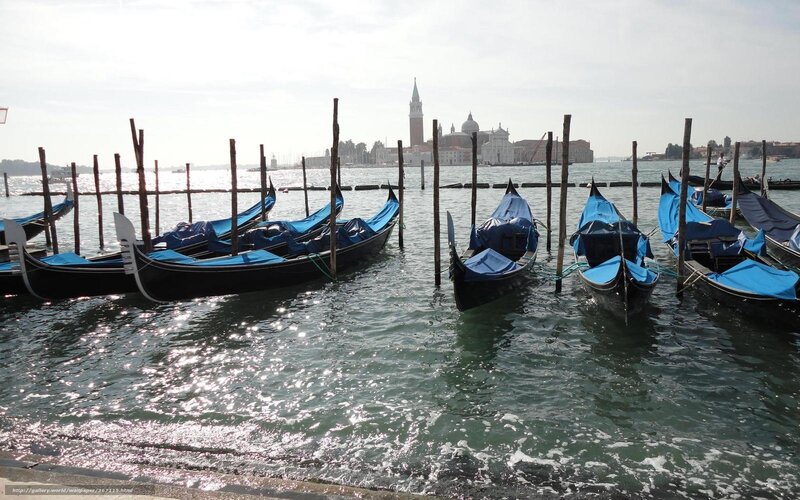 Gondolas docked in Venice