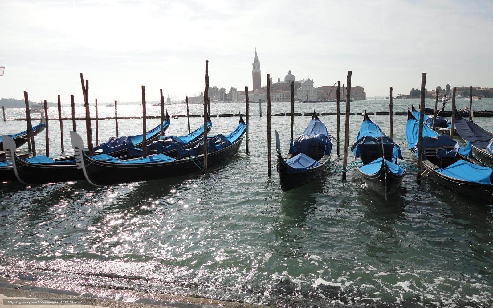 Gondolas docked in Venice