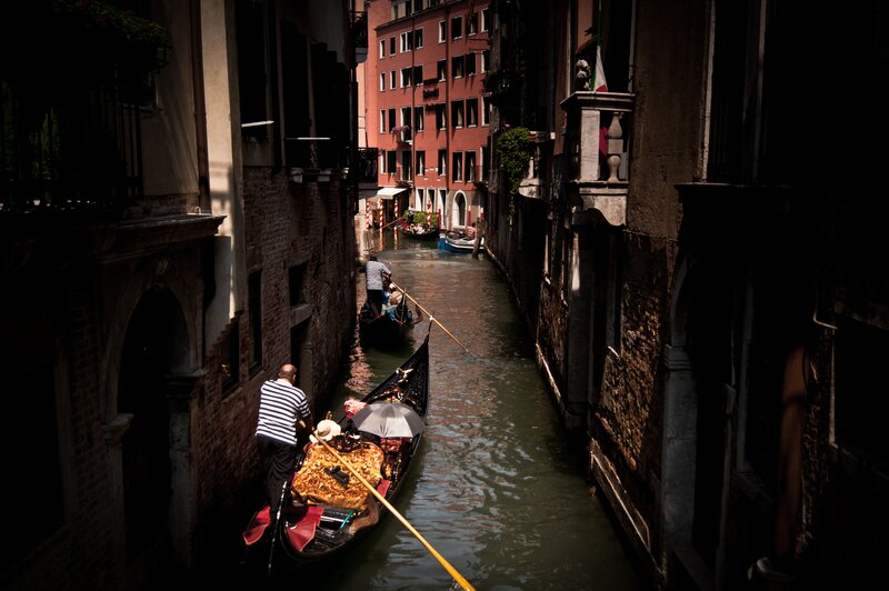 Gondolas in a Venetian canal