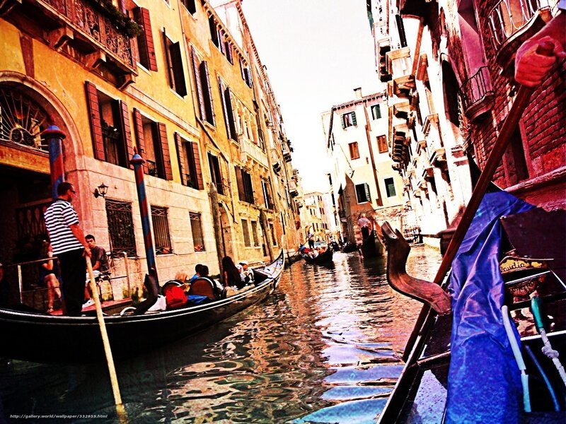 Gondolas in Canal — Blue, Dramatic, Afternoon