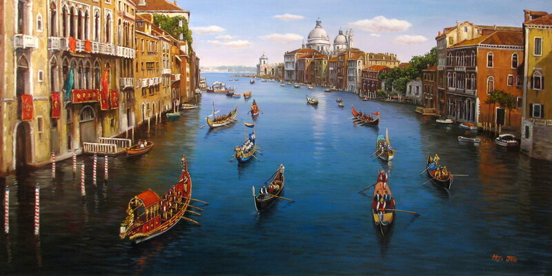 Gondolas in Canal — Blue, Serene, Afternoon