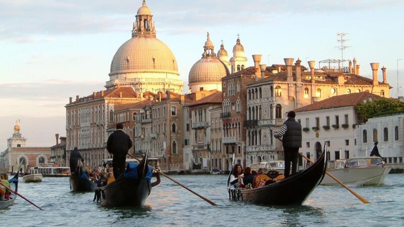 Gondolas in Canal — Blue, Serene, Sunset, Photograph