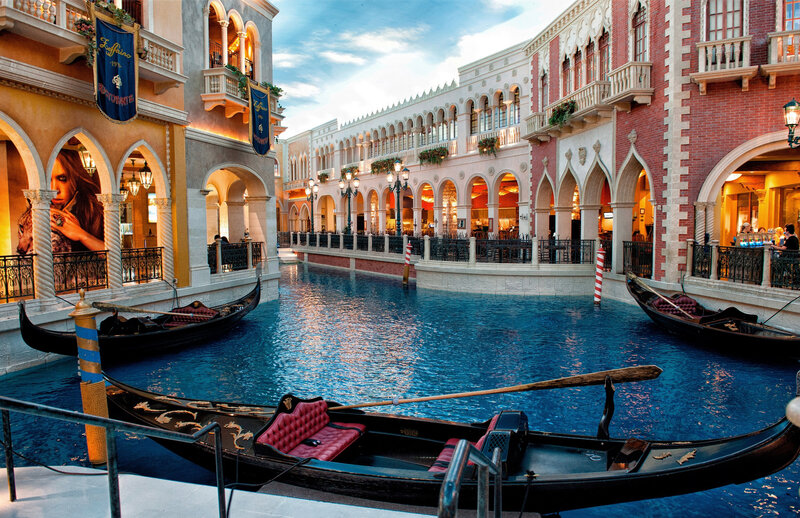 Gondolas in Canal — Blue, Serene, Sunset
