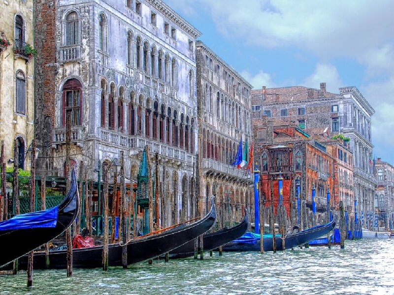 Gondolas in Canal — Blue, Serene