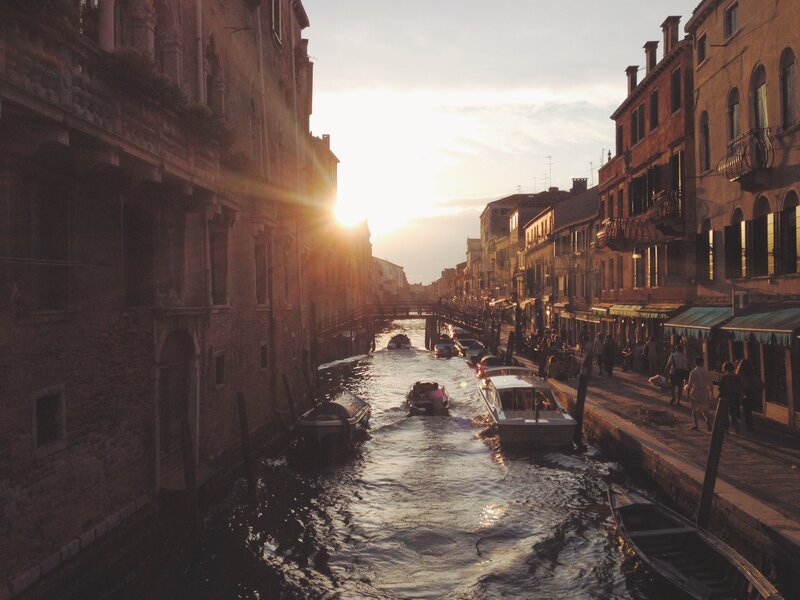 Gondolas in Canal — Brown, Serene, Sunset