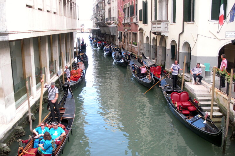 Gondolas in Canal — Green, Calm