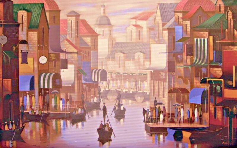 Gondolas in Canal — Purple