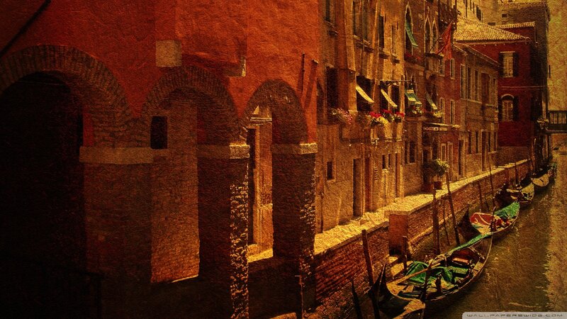 Gondolas in Venetian Canal — Brown