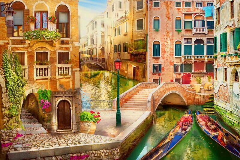 Gondolas in Venetian Canal — Green