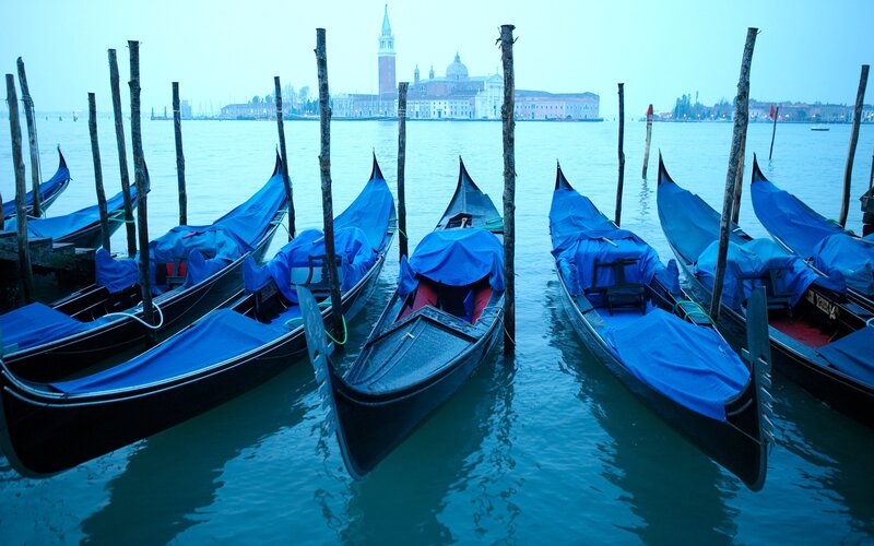 Gondolas in Venice at Dawn