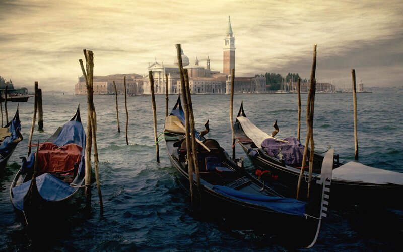 Gondolas in Venice at Dusk