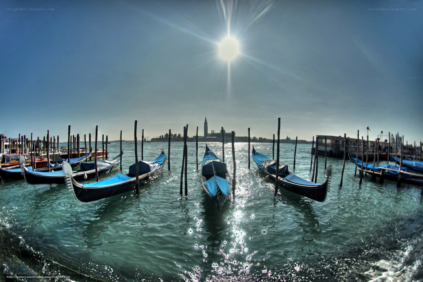 Gondolas in Venice at noon