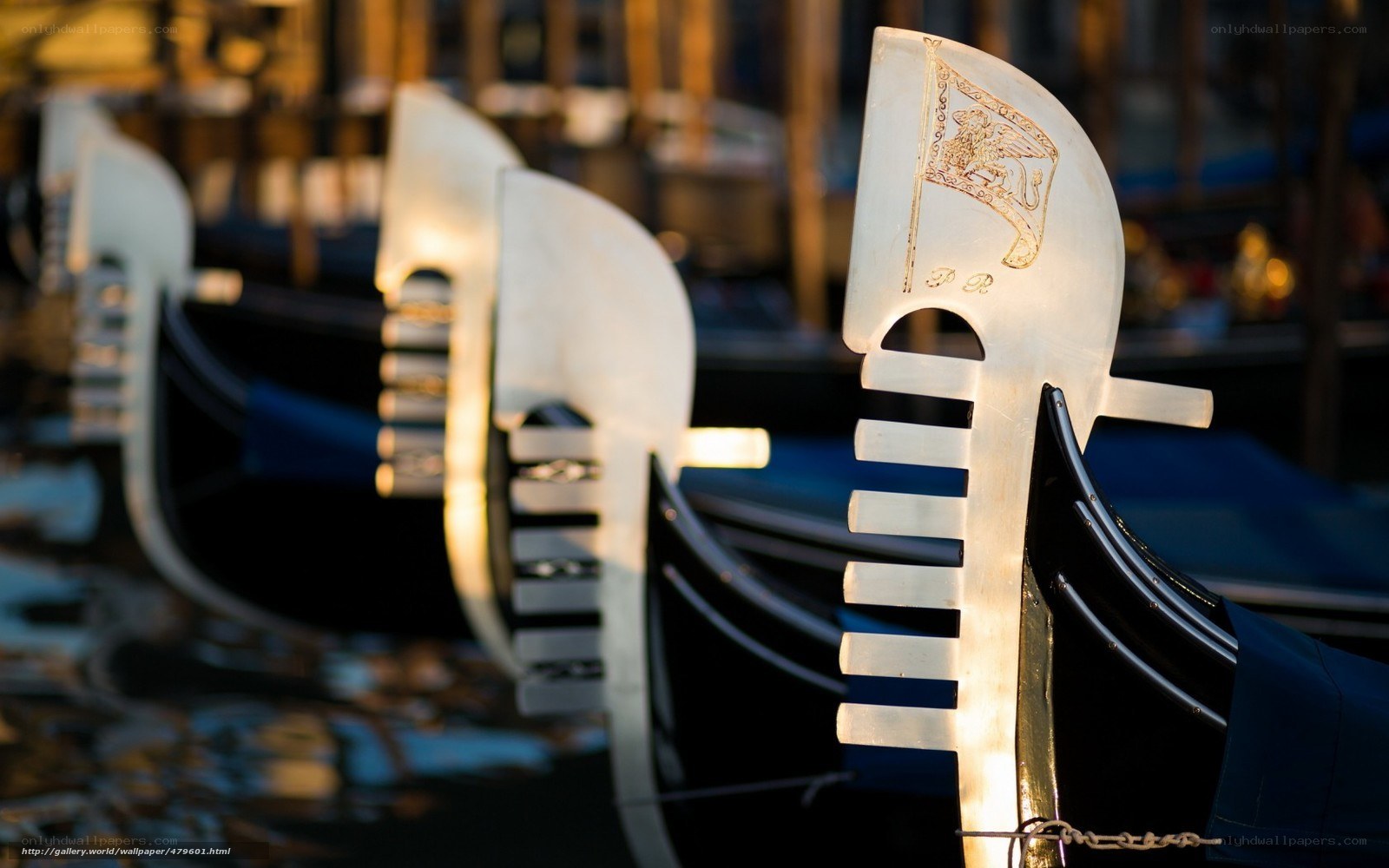 Gondolas in Venice at sunset