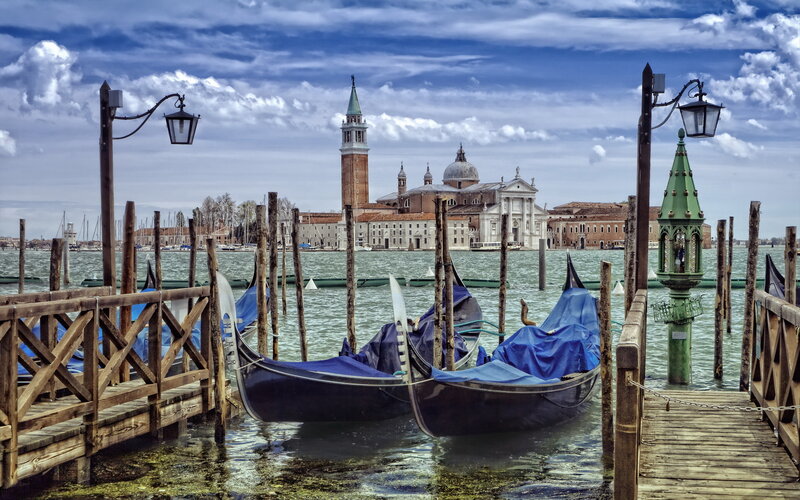 Gondolas in Venice — Blue, Dramatic, Afternoon
