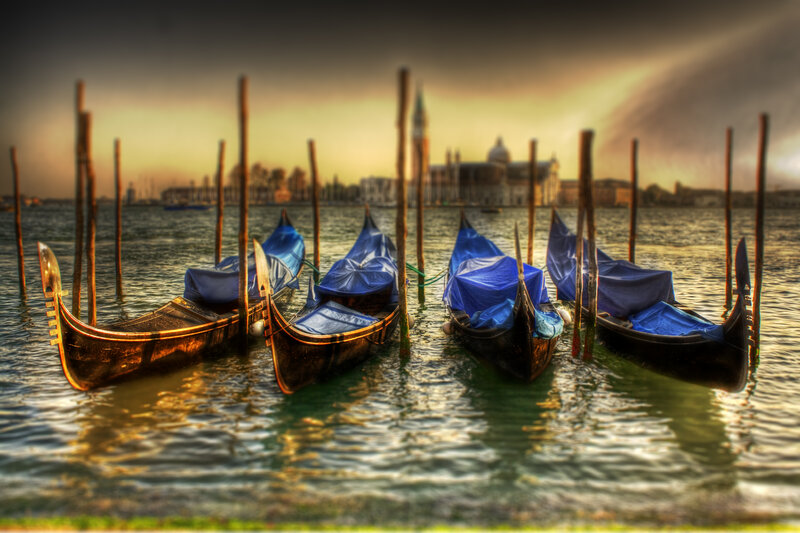 Gondolas in Venice — Blue, Dramatic