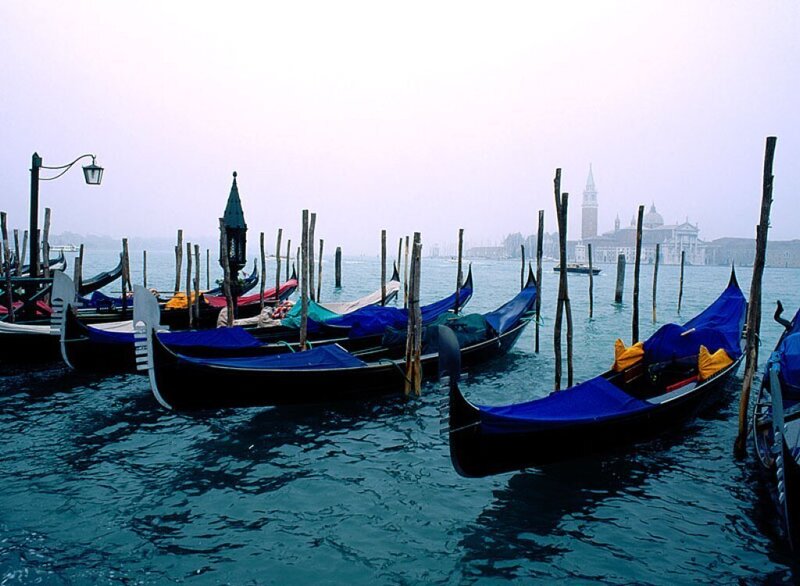 Gondolas in Venice — Blue, Misty