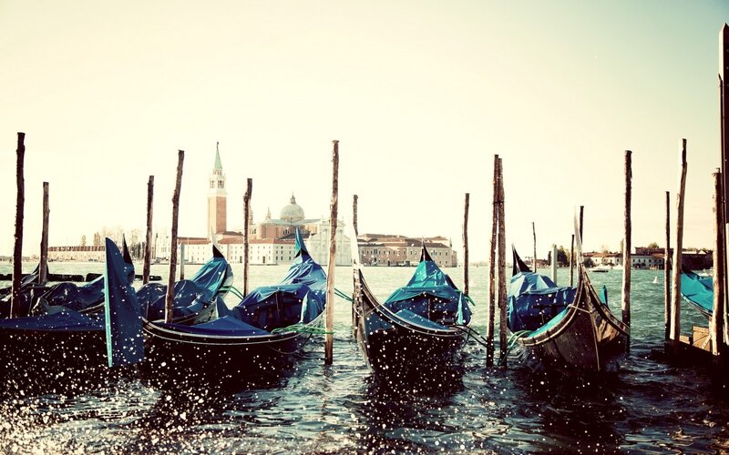 Gondolas in Venice — Blue, Serene, Afternoon, Photograph, Buildings