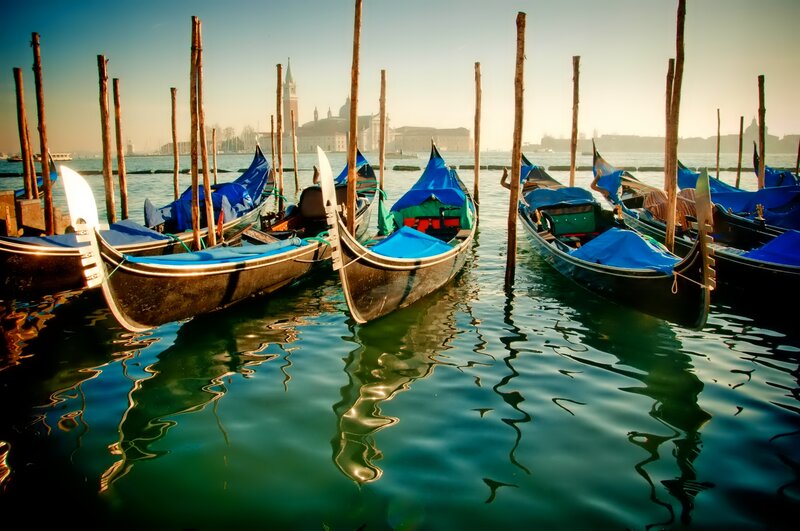 Gondolas in Venice — Blue, Serene, Morning