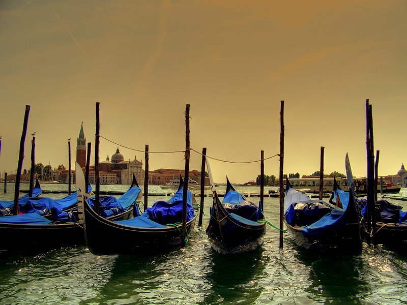 Gondolas in Venice — Blue, Serene, Sunset, Photograph