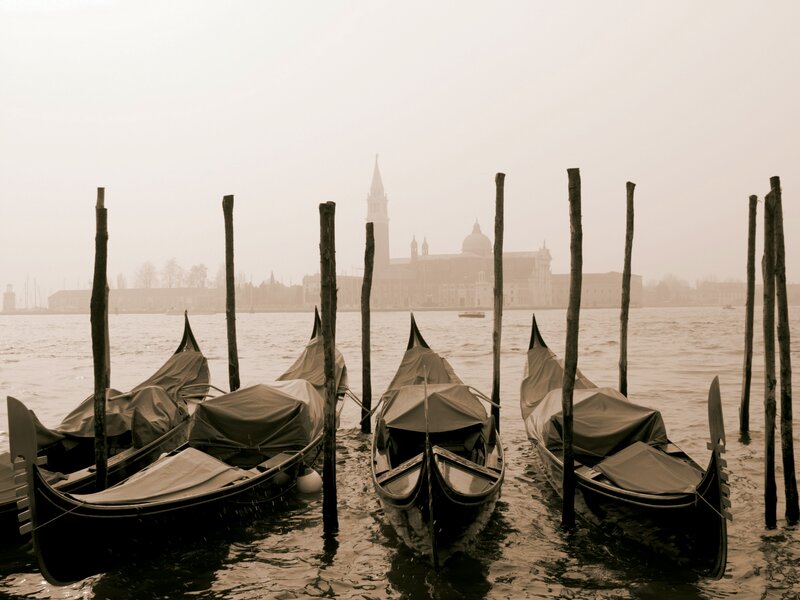Gondolas in Venice — Brown, Misty