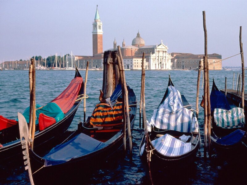 Gondolas in Venice with San Giorgio Maggiore