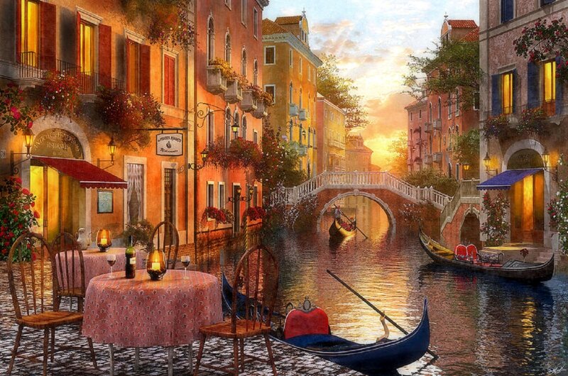 Gondolas on Canal — Orange, Serene