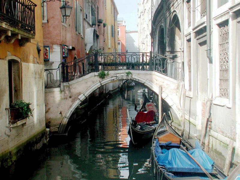 Gondolas under a Bridge