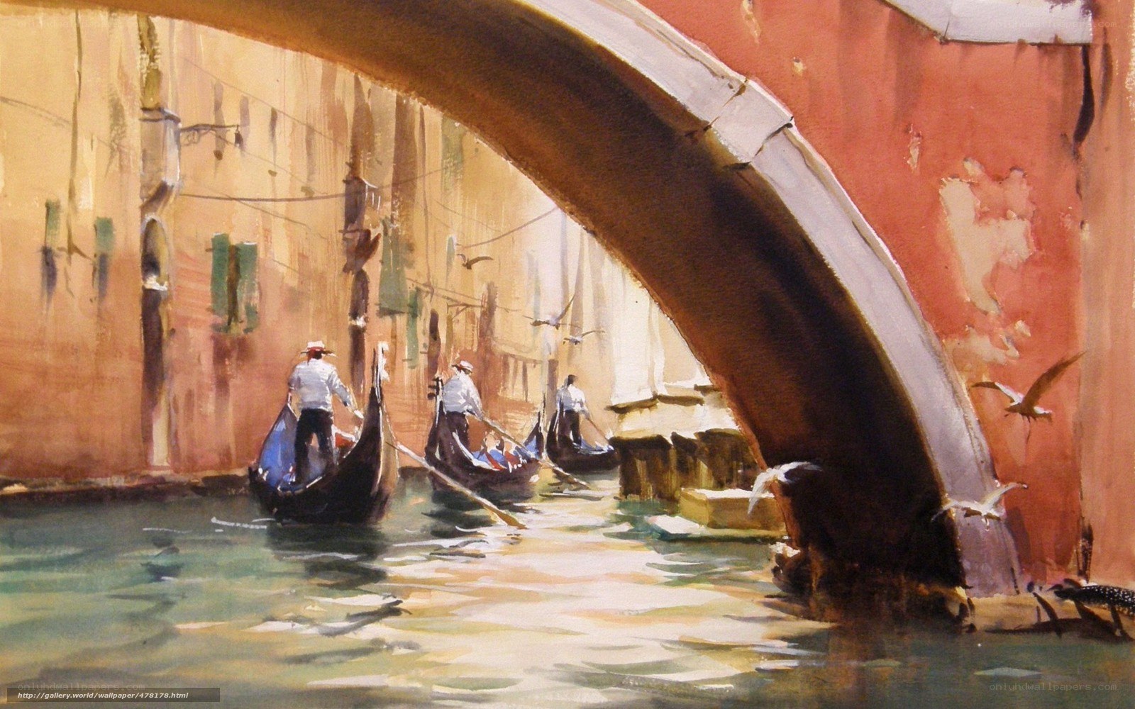 Gondolas under a Venetian bridge